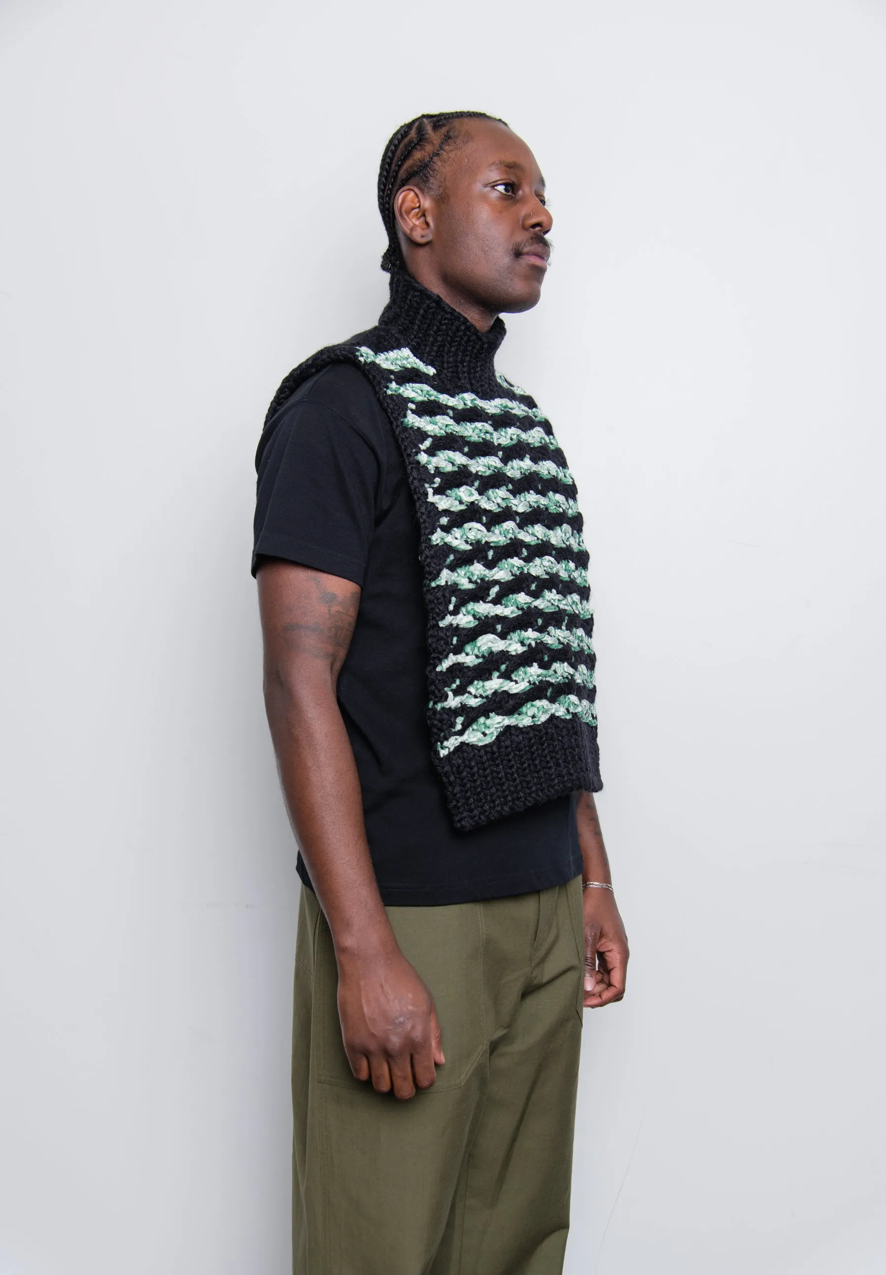 Wool Velvet Float Stitch Jacquard Bib Mint/Black