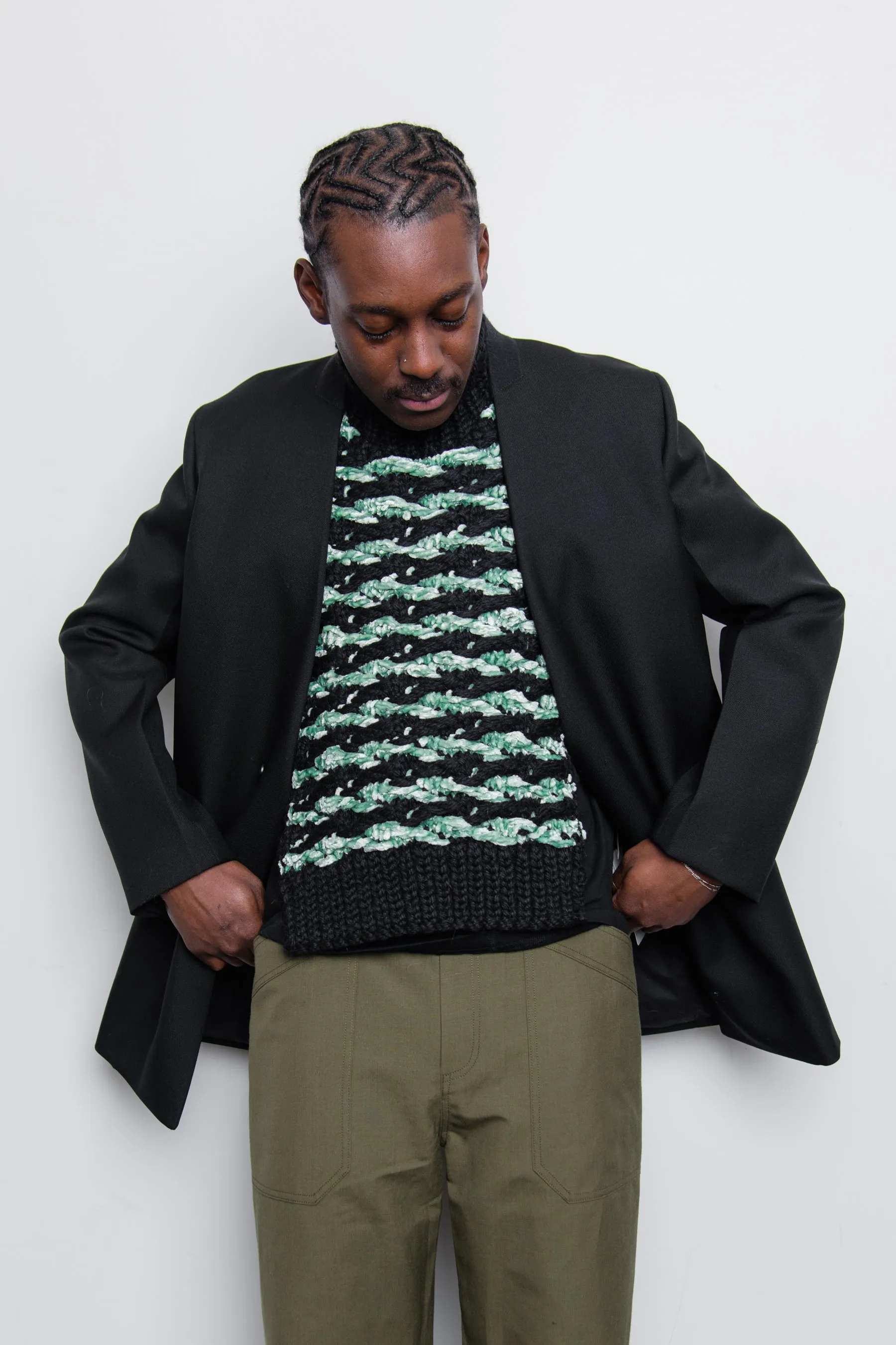 Wool Velvet Float Stitch Jacquard Bib Mint/Black