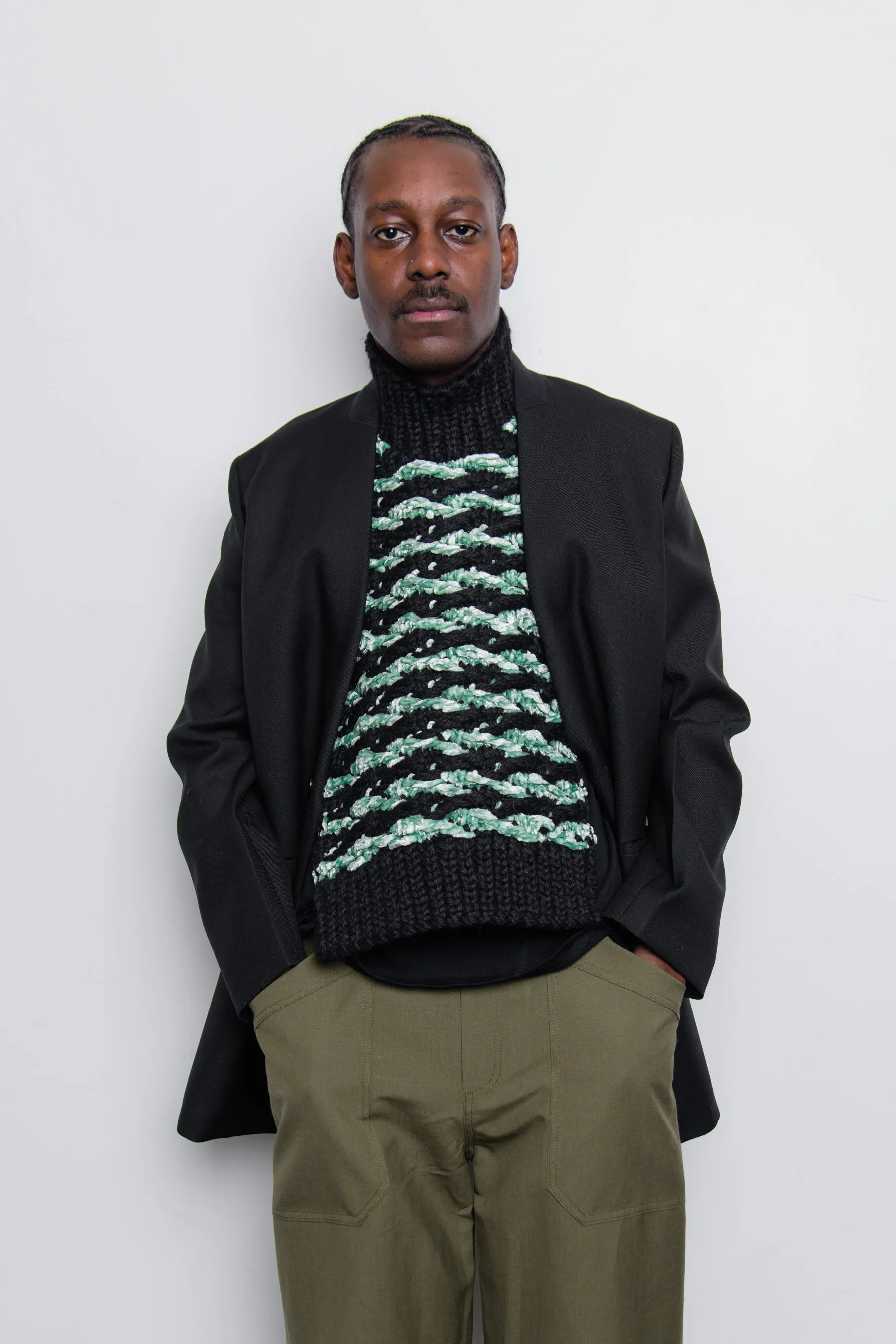 Wool Velvet Float Stitch Jacquard Bib Mint/Black