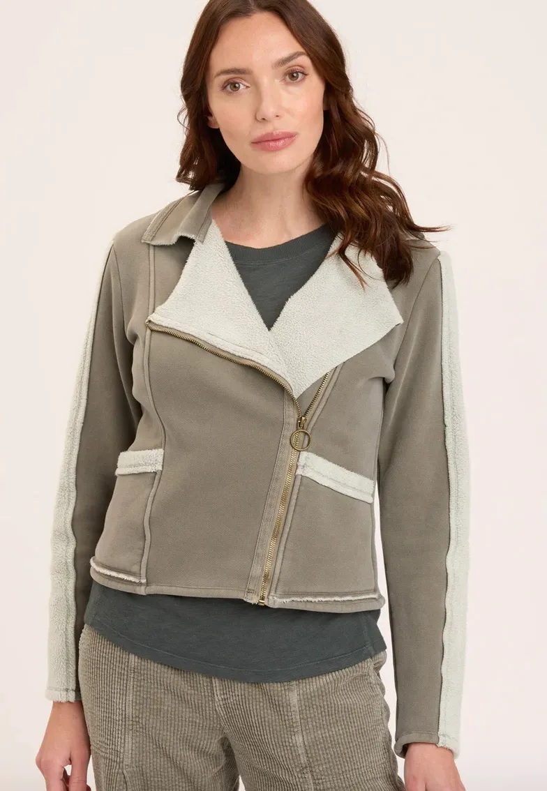 XCVI Sherpa/Suede Moto-Olive